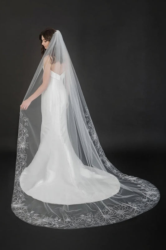 Embroidered Flower Veil