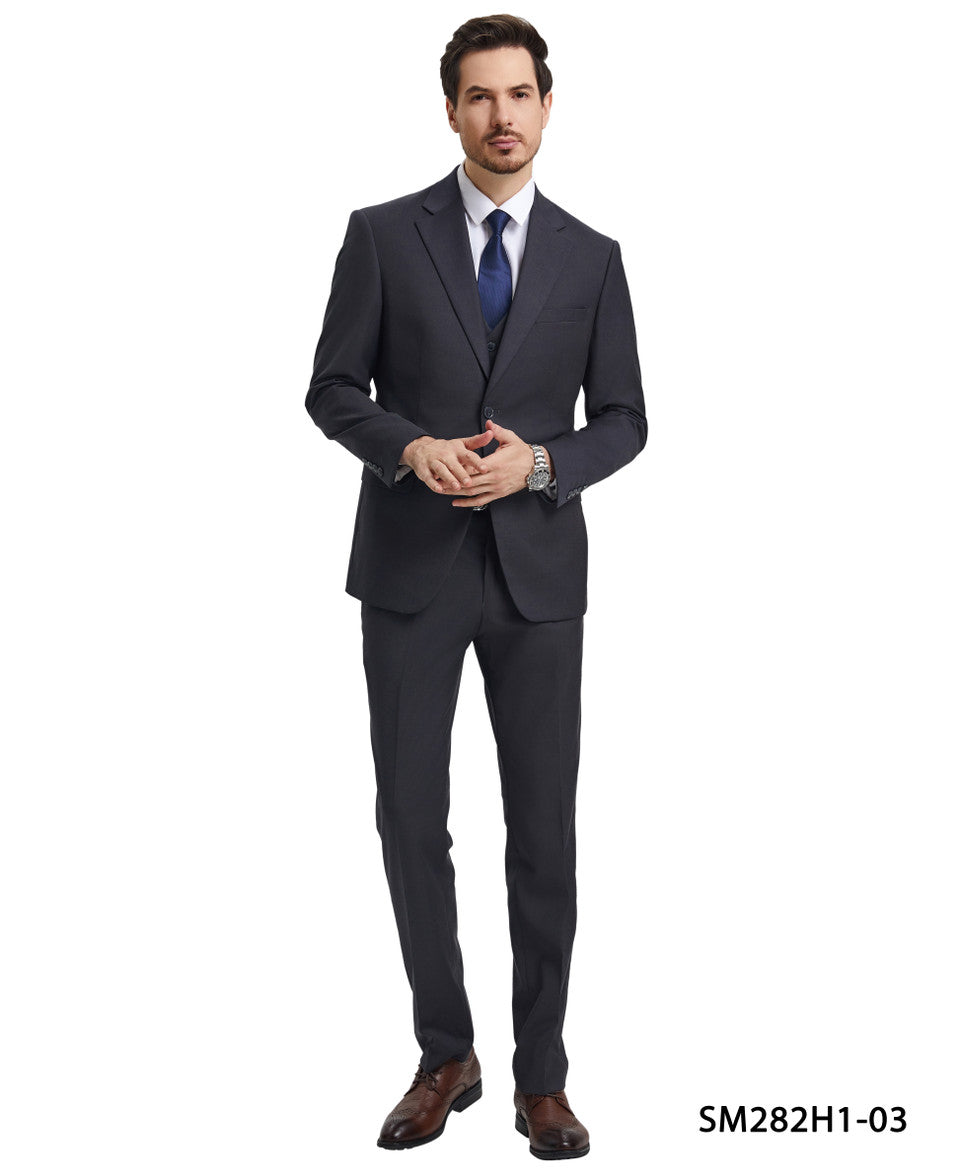 2 Button Solid 3pc Suit