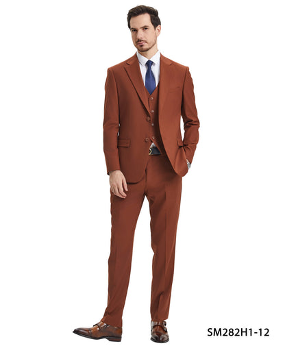 2 Button Solid 3pc Suit